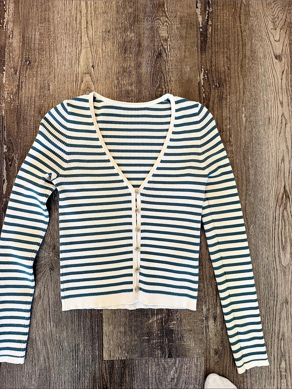 Madewell Striped Cardigan in green & cream Like New